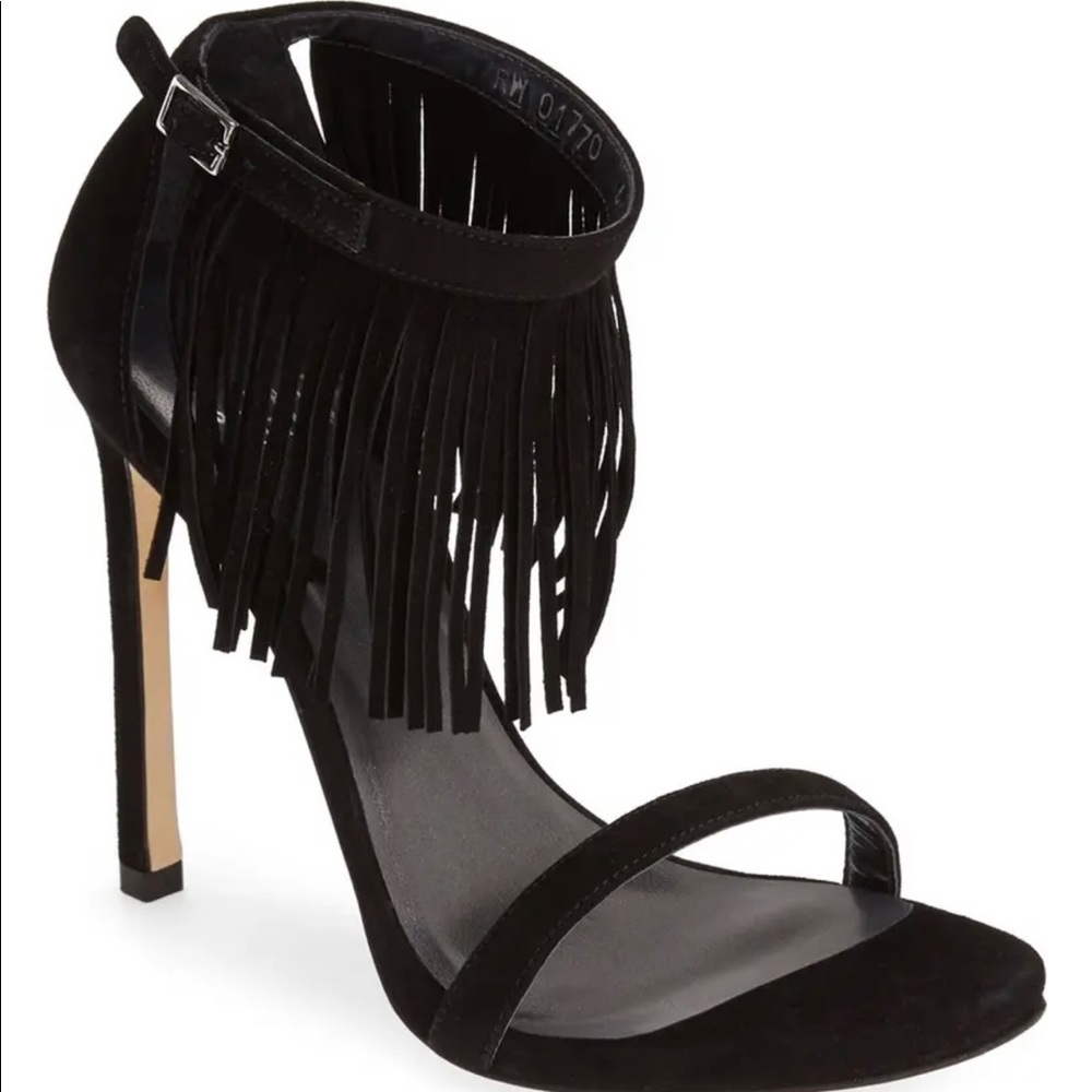 Nib Stuart Weitzman Love Fringe Size 7 Black Suede - image 1